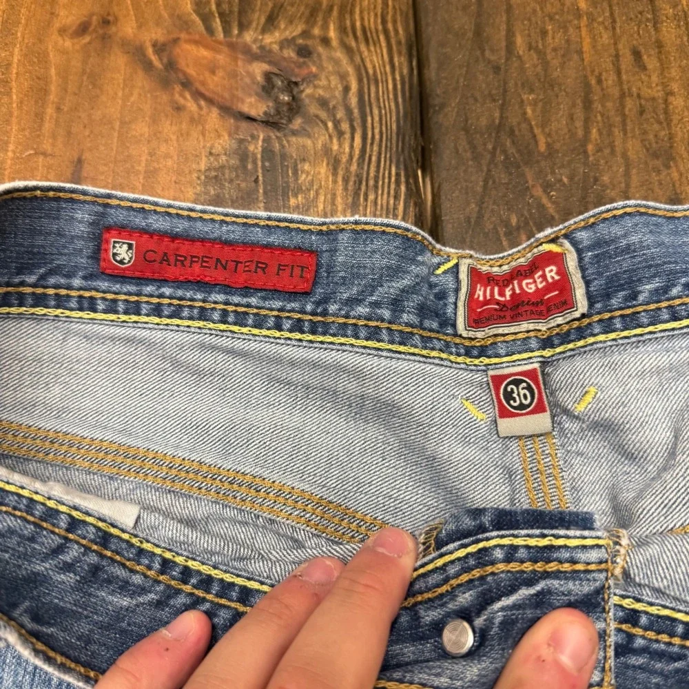 Tommy Hilfiger Carpenter Fit Denim Shorts Mens Size 36 Blue Distressed baggy Vtg